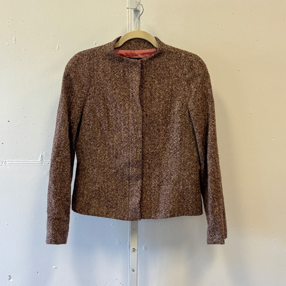 Vintage Philippe Adec Paris Wool Tweed Blazer Jacket Brown Burgundy Size 12